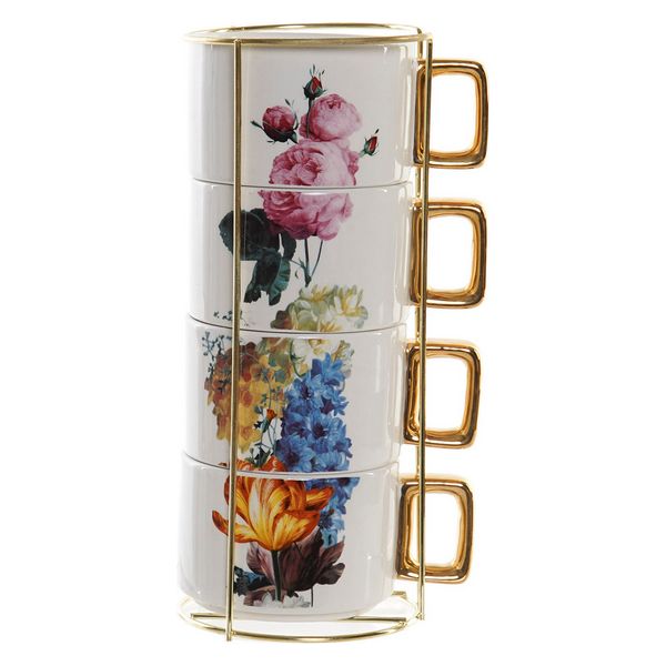 Delers Kaffekoppsett DKD Home Decor Blomster Dolomite (260 ml) (4 pcs)