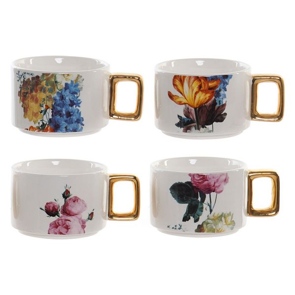 Delers Kaffekoppsett DKD Home Decor Blomster Dolomite (260 ml) (4 pcs)