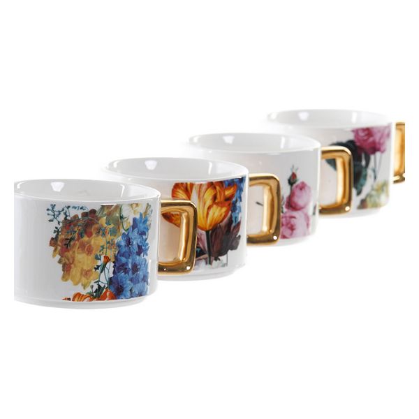 Delers Kaffekoppsett DKD Home Decor Blomster Dolomite (260 ml) (4 pcs)