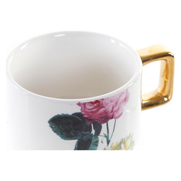Delers Kaffekoppsett DKD Home Decor Blomster Dolomite (260 ml) (4 pcs)