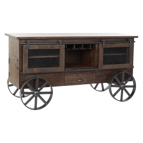 Flaskestativ DKD Home Decor Bottles India Med hjul Treverk av mangotre (172 x 50 x 90 cm)