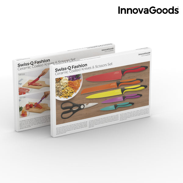 InnovaGoods Swiss·Q Fashion Keramiske Belagte Kniver og Sakssett (6 Stk)