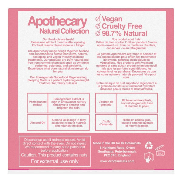 Fuktighetsgivende Over Natten Maske Pomegranate Superfood Botanicals (60 ml)