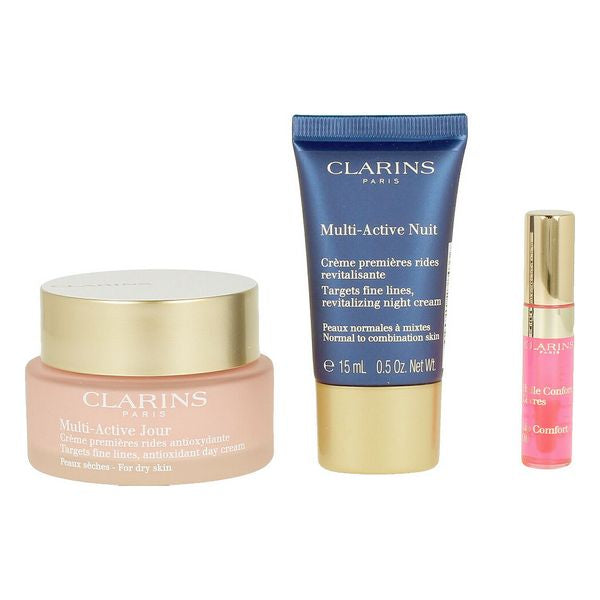 Kosmetisk sett kvinner Multi Active Jour Peaux Séches Clarins (3 pcs)