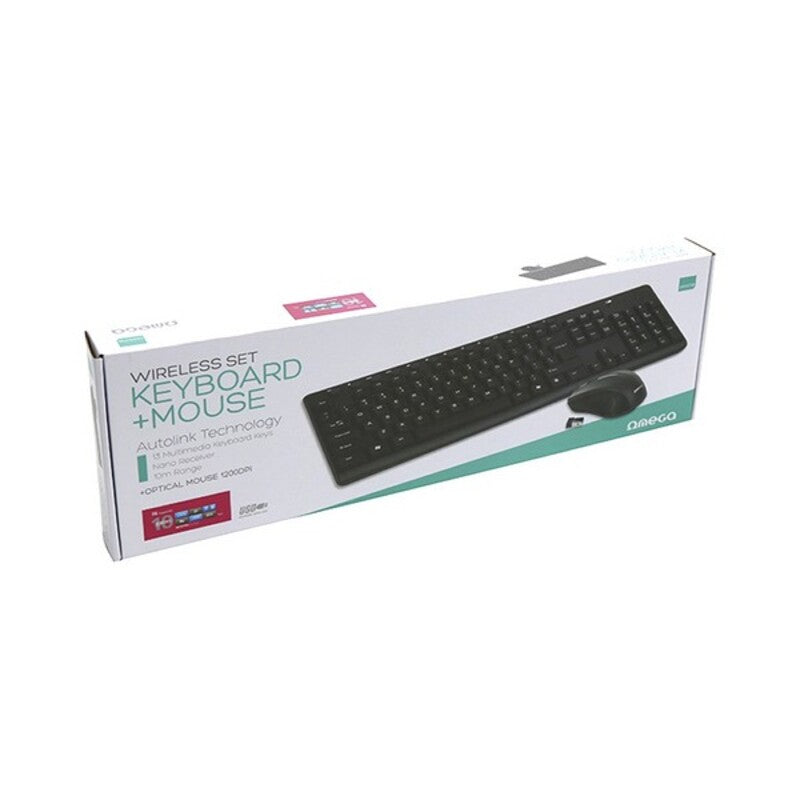 Tastatur med Trådløs Mus Omega OKM071BES 1200 dpi Svart