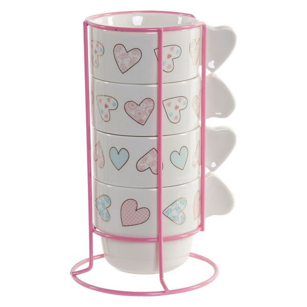Delers Kaffekoppsett DKD Home Decor Hjerter (200 ml) (4 pcs)