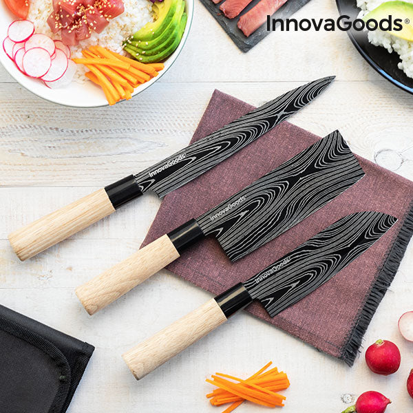 Sett med Japanske Kniver med Bæretrekk Damas·q InnovaGoods 4 Deler