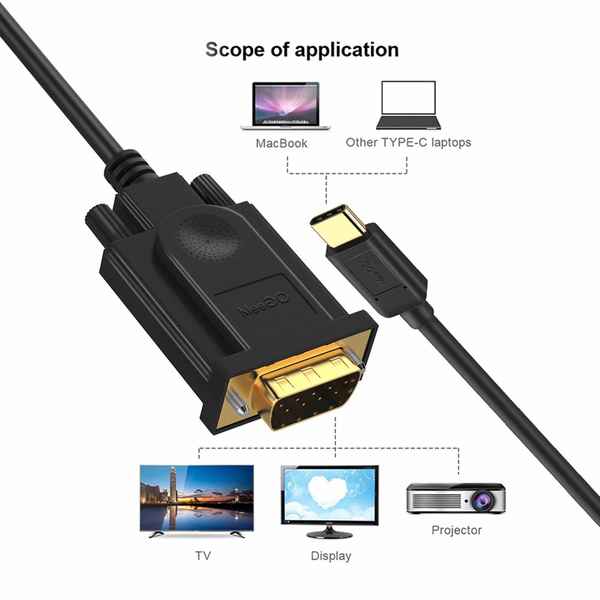 USB C til VGA-Adapter Svart (1,8 m) (Refurbished A+)