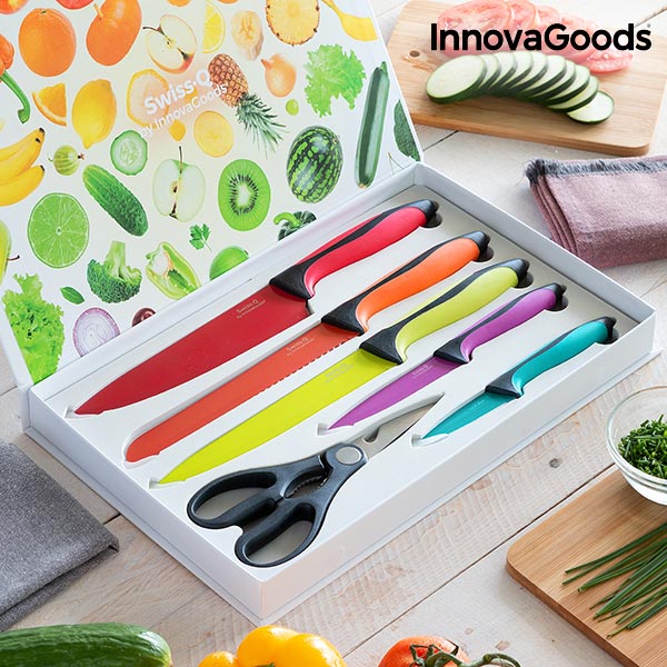 InnovaGoods Swiss·Q Fashion Keramiske Belagte Kniver og Sakssett (6 Stk)