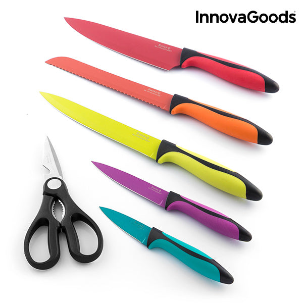 InnovaGoods Swiss·Q Fashion Keramiske Belagte Kniver og Sakssett (6 Stk)