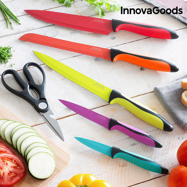 InnovaGoods Swiss·Q Fashion Keramiske Belagte Kniver og Sakssett (6 Stk)